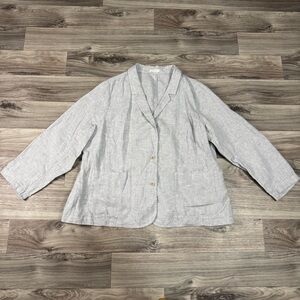 Eileen Fisher Organic Linen Gray Silver Shimmer Button Front Blazer Jacket